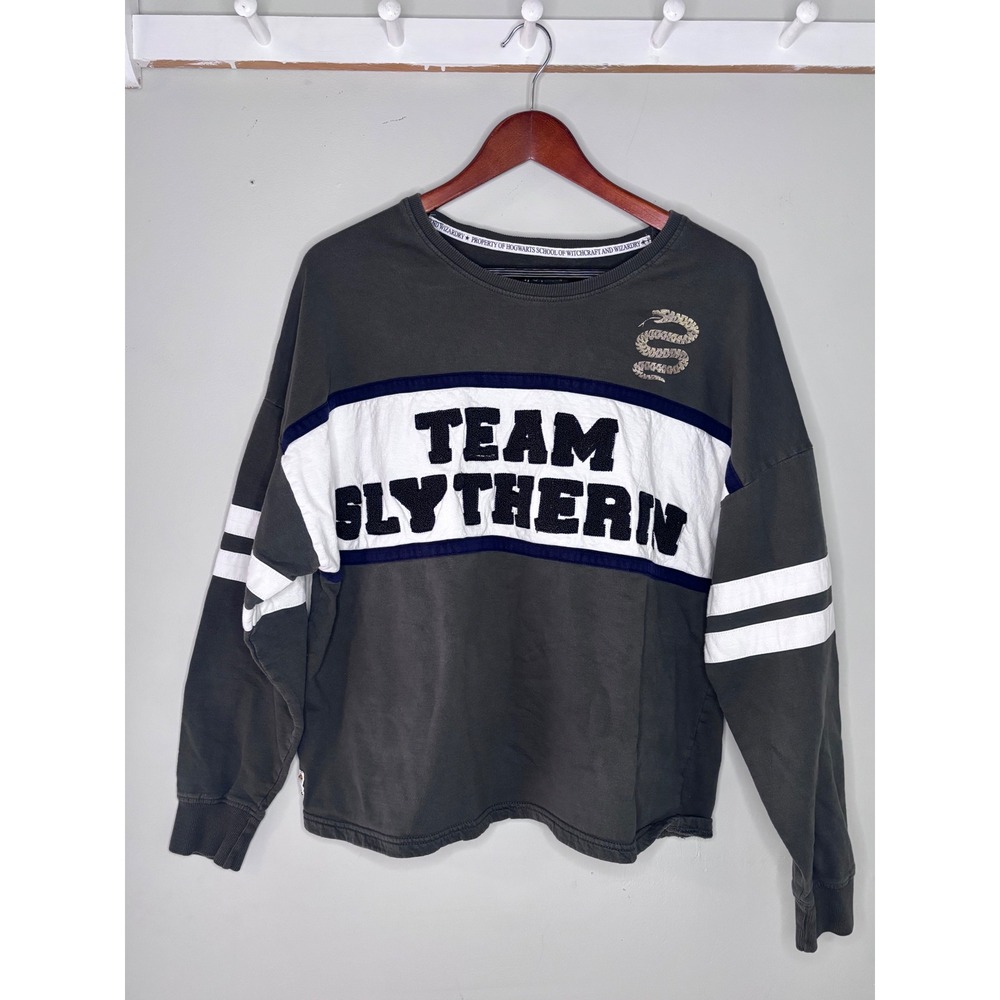 Harry Potter Slytherin Sweatshirt Medium Gray Colorblock Fleece